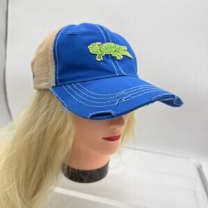 Judith March Snapback Trucker Hat Blue Alligator Adjustable Mesh Back Distressed